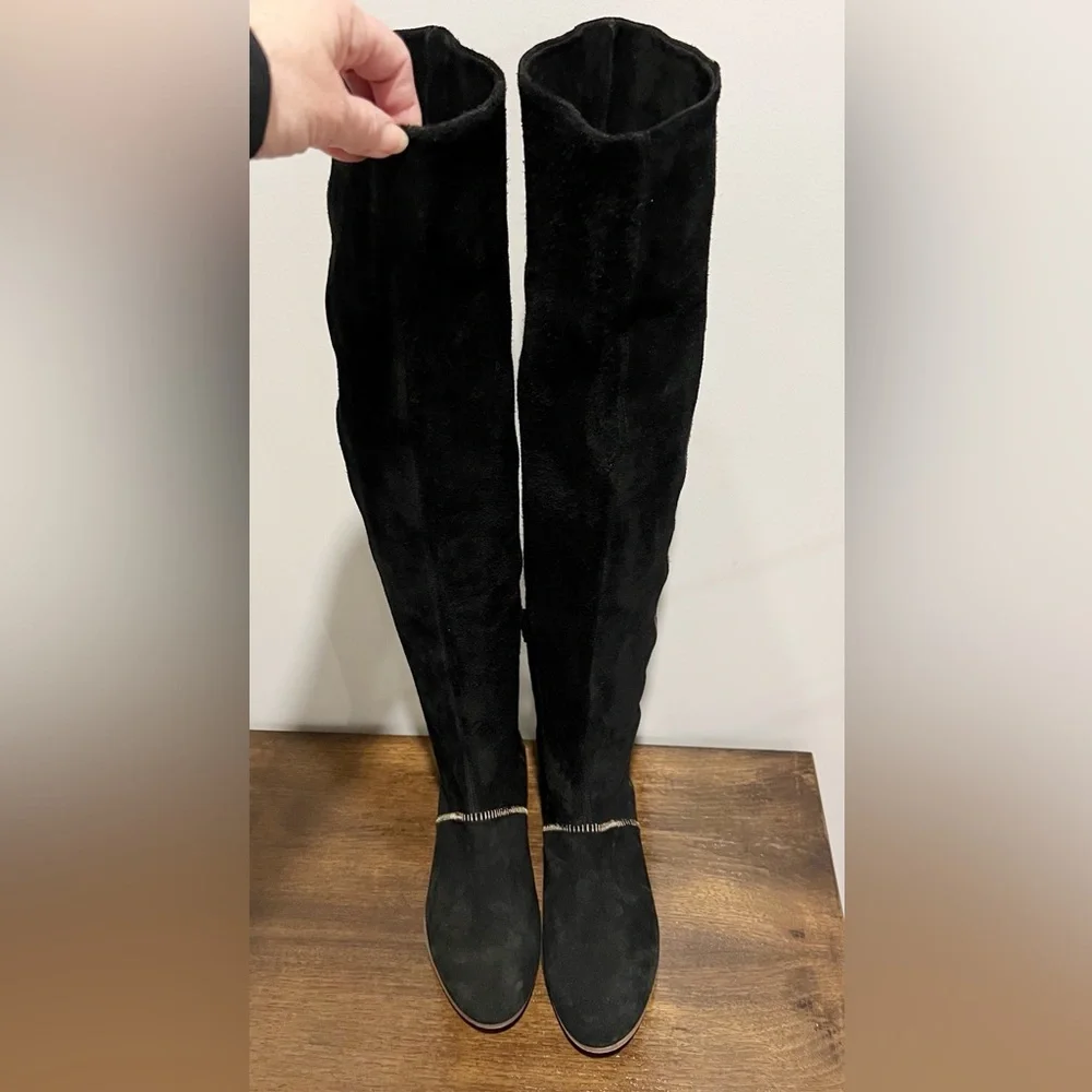 Free People Grandeur Black Suede Over The Knee Boots Size 39